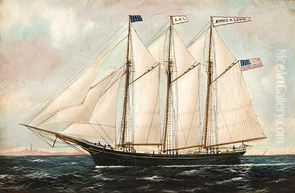 The American Three Masted Schooner Oil Painting by William Pierce Stubbs