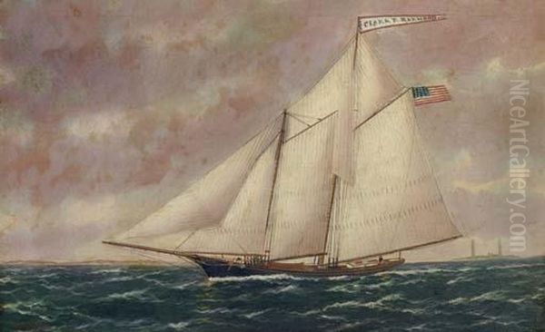 The Racing Schooner Clara R. Harwood Off Cape Anne Lighthouse Oil Painting by William Pierce Stubbs