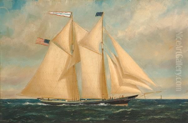 ''the Schooner, Augusta E. Herrick'' Oil Painting by William Pierce Stubbs