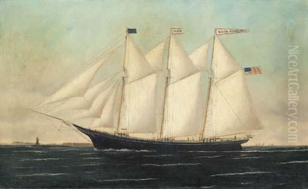 The Fishing Schooner Helen H. Benedict Off The New Englandcoast Oil Painting by William Pierce Stubbs