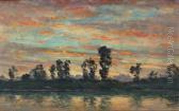 Avondlandschap Met Bomen Aan Het Water Oil Painting by Dedrick Brandes Stuber