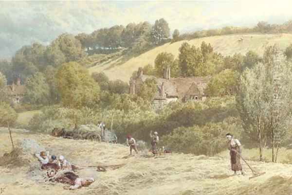 Haymaking near Haslemere, Surrey Oil Painting by Myles Birket Foster