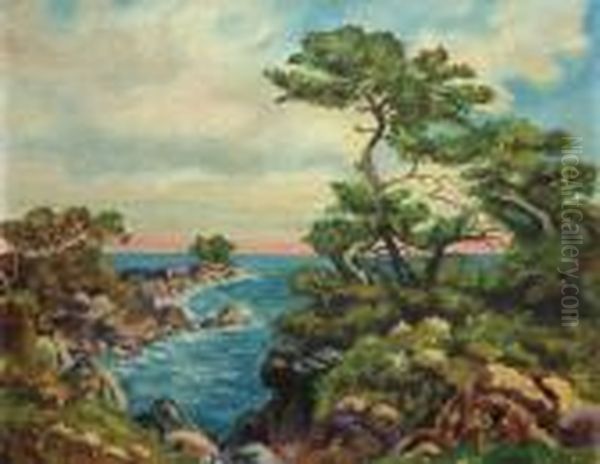 Cypress Trees In A Coastal Landscape Oil Painting by Dedrick Brandes Stuber