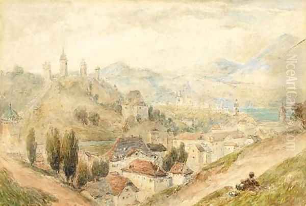 Lucerne from the walls Oil Painting by Myles Birket Foster