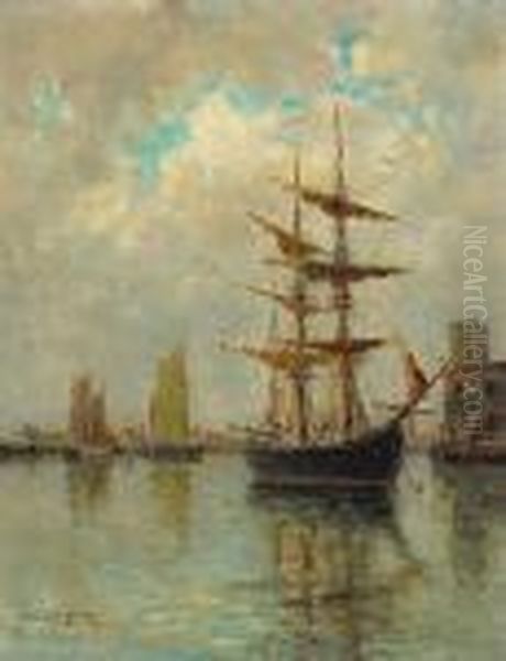 Boats In A Harbor (the Last Haren) Oil Painting by Dedrick Brandes Stuber