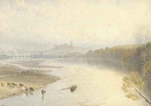 Lancaster from the River Lune Oil Painting by Myles Birket Foster