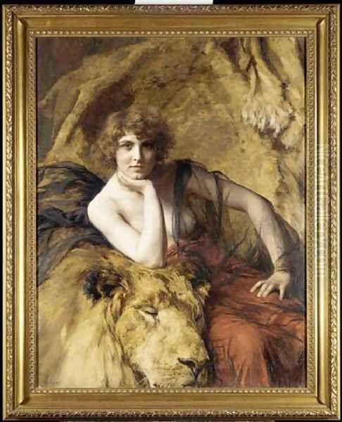 Woman with a lion Oil Painting by Emile Friant