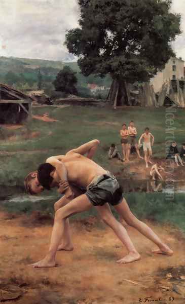 La Lutte (Wrestling) Oil Painting by Emile Friant