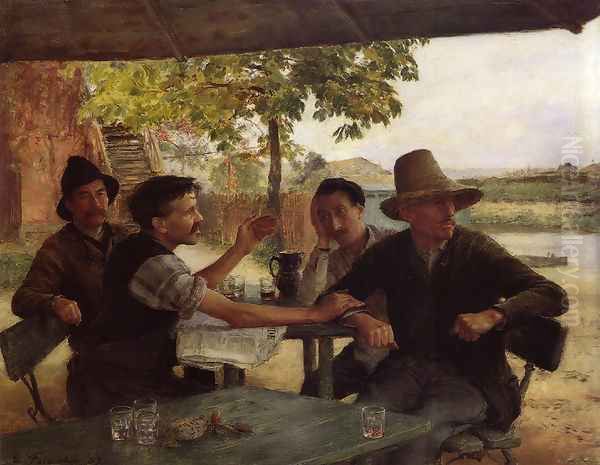 Discussion Politique (Political Discussion) Oil Painting by Emile Friant