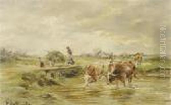 Landscape With Cows Oil Painting by Karl Stuhlmuller