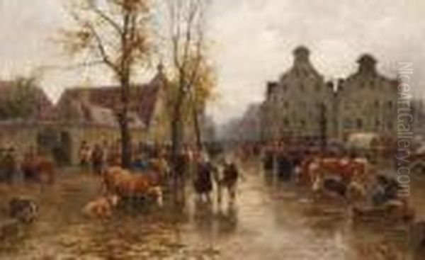 Market Day Oil Painting by Karl Stuhlmuller