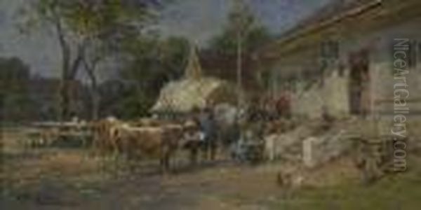 Vor Dem Gasthaus. Oil Painting by Karl Stuhlmuller