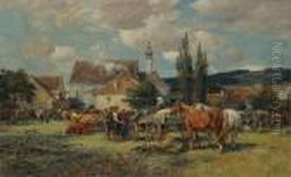 Dachauer Viehmarkt Oil Painting by Karl Stuhlmuller