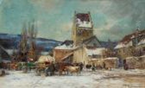 Viehmarkt Im Winter Oil Painting by Karl Stuhlmuller