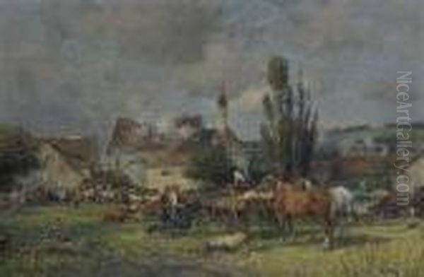 Viehmarkt Vor Der Stadt
 (beilngries). Oil Painting by Karl Stuhlmuller