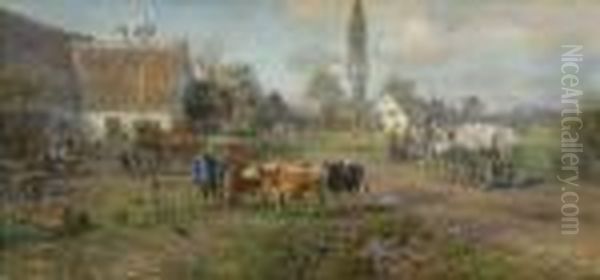 Vor Dem Dorfgasthaus Oil Painting by Karl Stuhlmuller