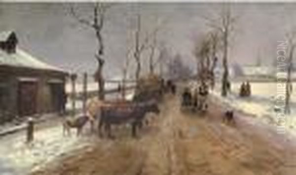 A Country Road In Winter Oil Painting by Karl Stuhlmuller