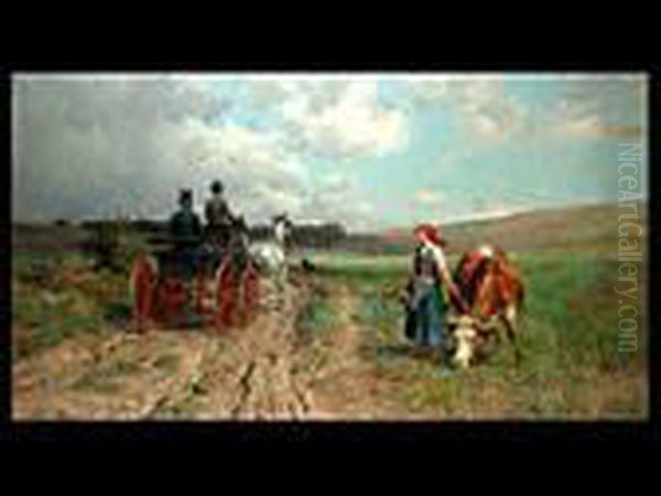 Die Kutsche Auf Dem Feldweg Oil Painting by Karl Stuhlmuller