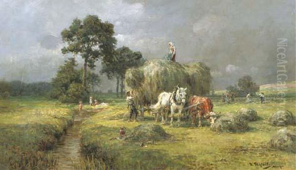 Working The Land In Late Summer Oil Painting by Karl Stuhlmuller