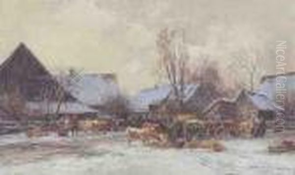 Winterlicher Viehmarkt Im Dachauer Land Oil Painting by Karl Stuhlmuller