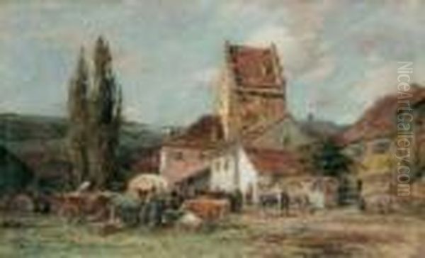 Viehmarkt In Einer Kleinstadt Oil Painting by Karl Stuhlmuller