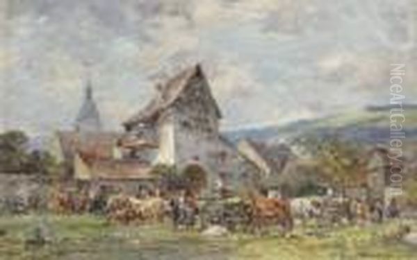 Viehmarkt Vor Der Stadt. Oil Painting by Karl Stuhlmuller