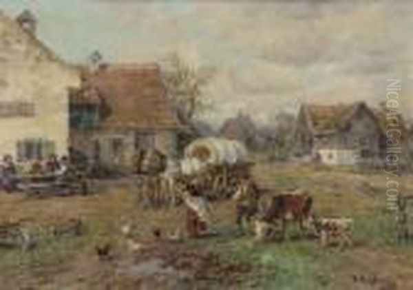 Vor Der Dorfwirtschaft Oil Painting by Karl Stuhlmuller