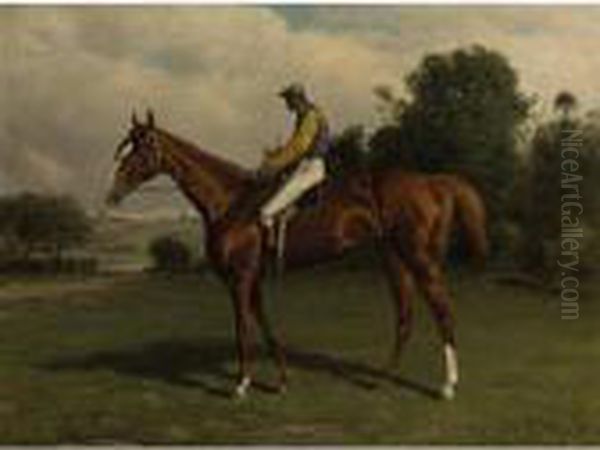 Chestnut Horse With Jockey Up Oil Painting by Henry Stull