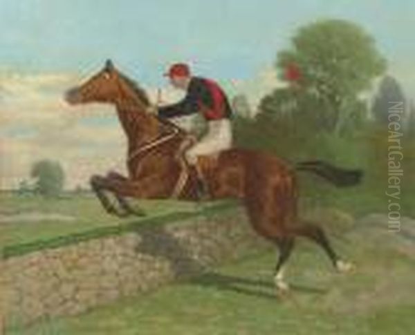 Steeplechasing - Over The Wall Oil Painting by Henry Stull