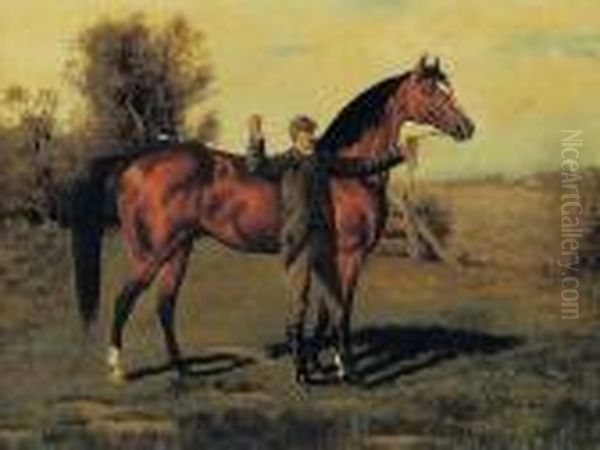 The Stallion Lexington Held By A Groom Oil Painting by Henry Stull