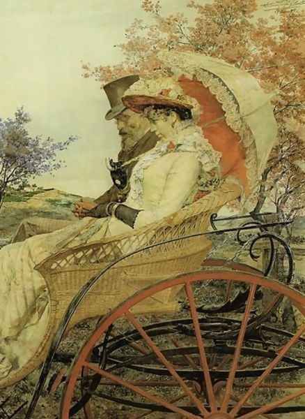 En el carro Oil Painting by Antonio Maria Fabres Y Costa