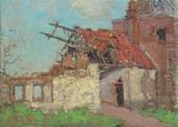 Bombed Buildings, Flanders Oil Painting by Alick Riddell Sturrock