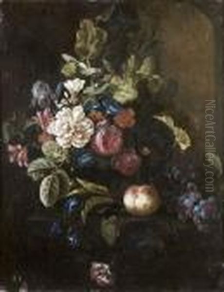 Bouquet De Fleurs Sur Un Entablement Oil Painting by Ernst Stuven