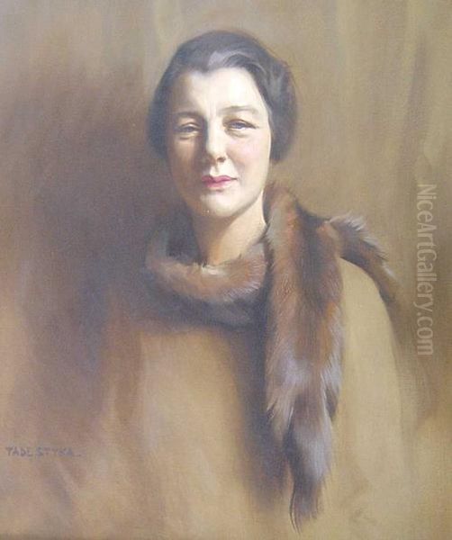 Portrait Of A Lady With A Fur Stole, Mae Bourne Strassburger Oil Painting by Tade Styka