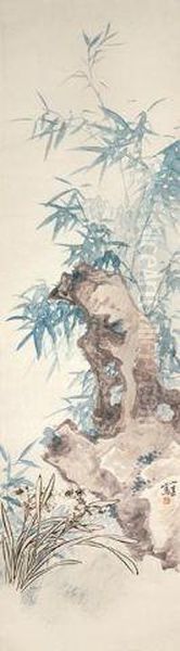 Bamboo And Narcissus By A Rock Oil Painting by Wang Su