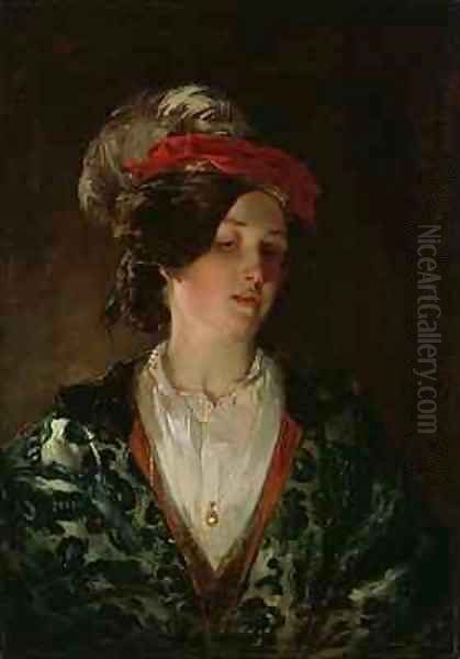 Lady in a Feathered Bonnet Oil Painting by Thomas Faed