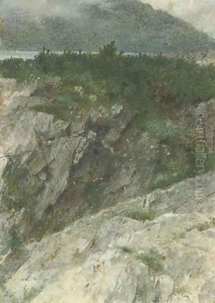 Study of a rocky promontory in the Highlands Oil Painting by Thomas Faed