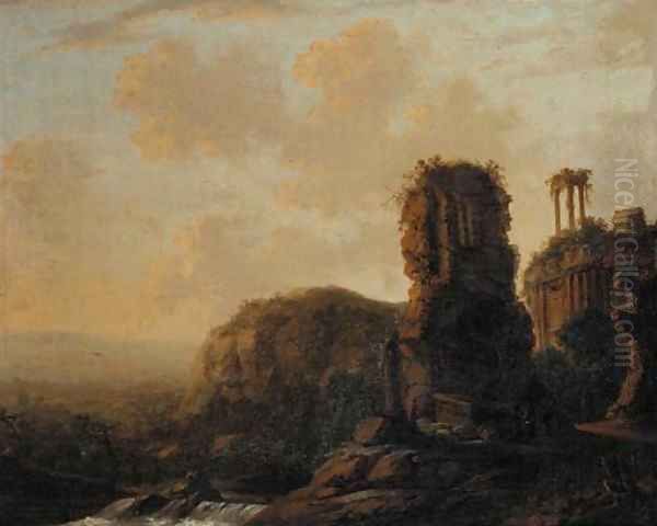 Extensive river landscaoes with capriccio of classical ruins Oil Painting by Carel Fabritius