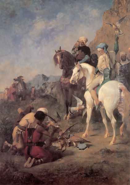 Falcon Hunting in Algeria (or The Quarry) Oil Painting by Eugene Fromentin