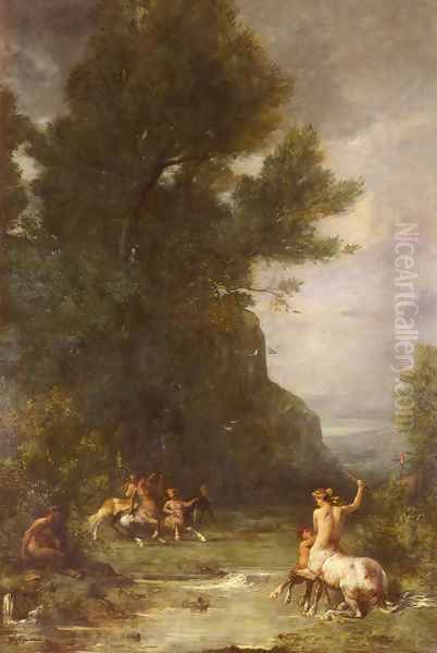 Centaurus Et Centauresses S' Exercant Au Tir De L'Arc (Centaurs and Centauresses Exercising by Shooting with the Bow) Oil Painting by Eugene Fromentin