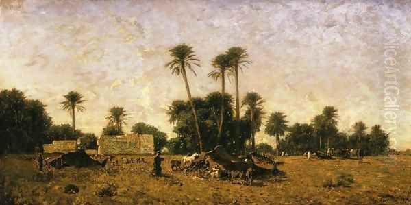 Tents of the Smalah of Si-Hamed-Bel-Hadj, Sahara Oil Painting by Eugene Fromentin