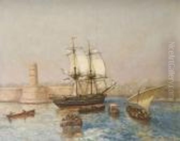 Navires Entrant Dans Le Port De Marseille. Oil Painting by Joseph Suchet