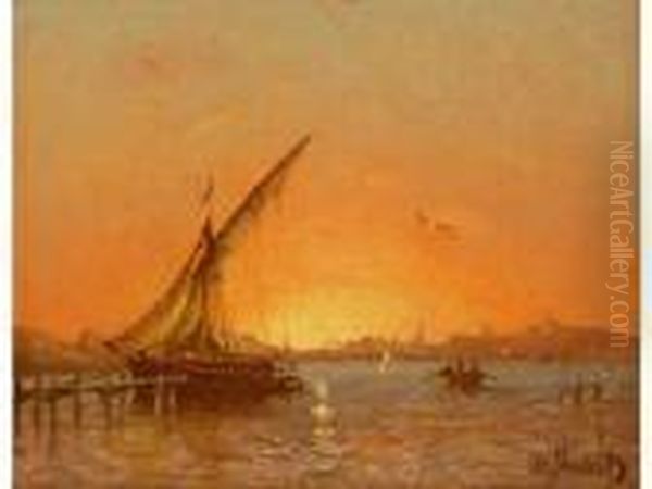 Voilier Dans Un Port. Oil Painting by Joseph Suchet