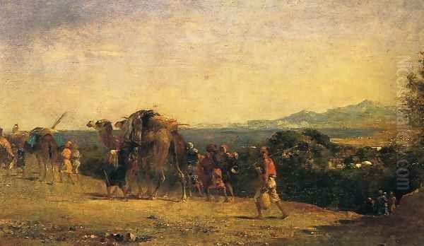 Arab Caravan by the Shore Oil Painting by Eugene Fromentin