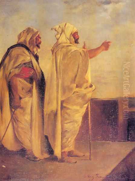 Two Arabs On A Terrace Oil Painting by Eugene Fromentin