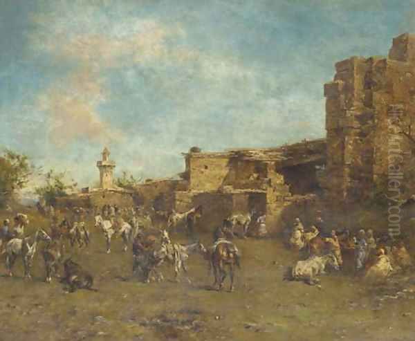 Halte de muletiers, Algerie Oil Painting by Eugene Fromentin