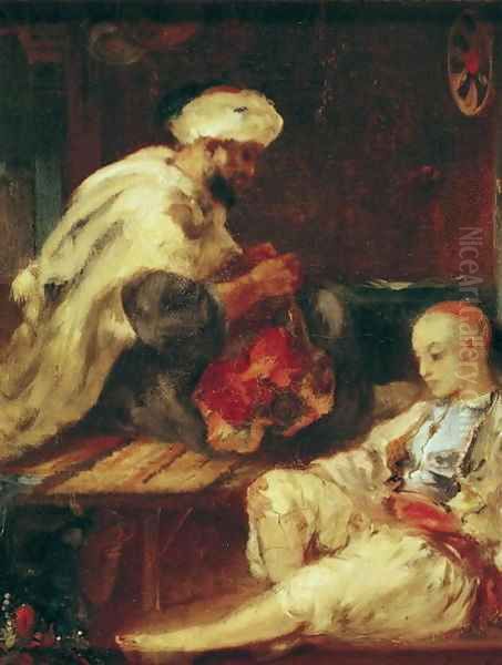 Interior of the Workshop of an Arab Tailor Oil Painting by Eugene Fromentin