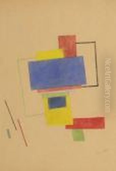 Composition Suprematiste Au Rectangle Bleu Oil Painting by Nikolai Suetin