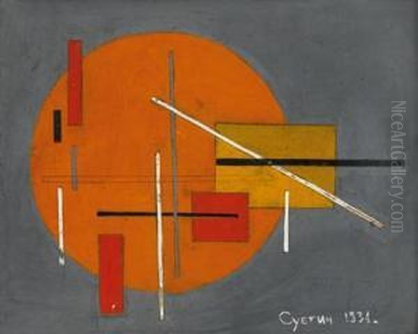 Suprematist Composition Oil Painting by Nikolai Suetin