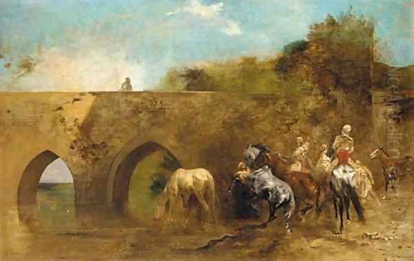 Bedouins watering their horses Oil Painting by Eugene Fromentin